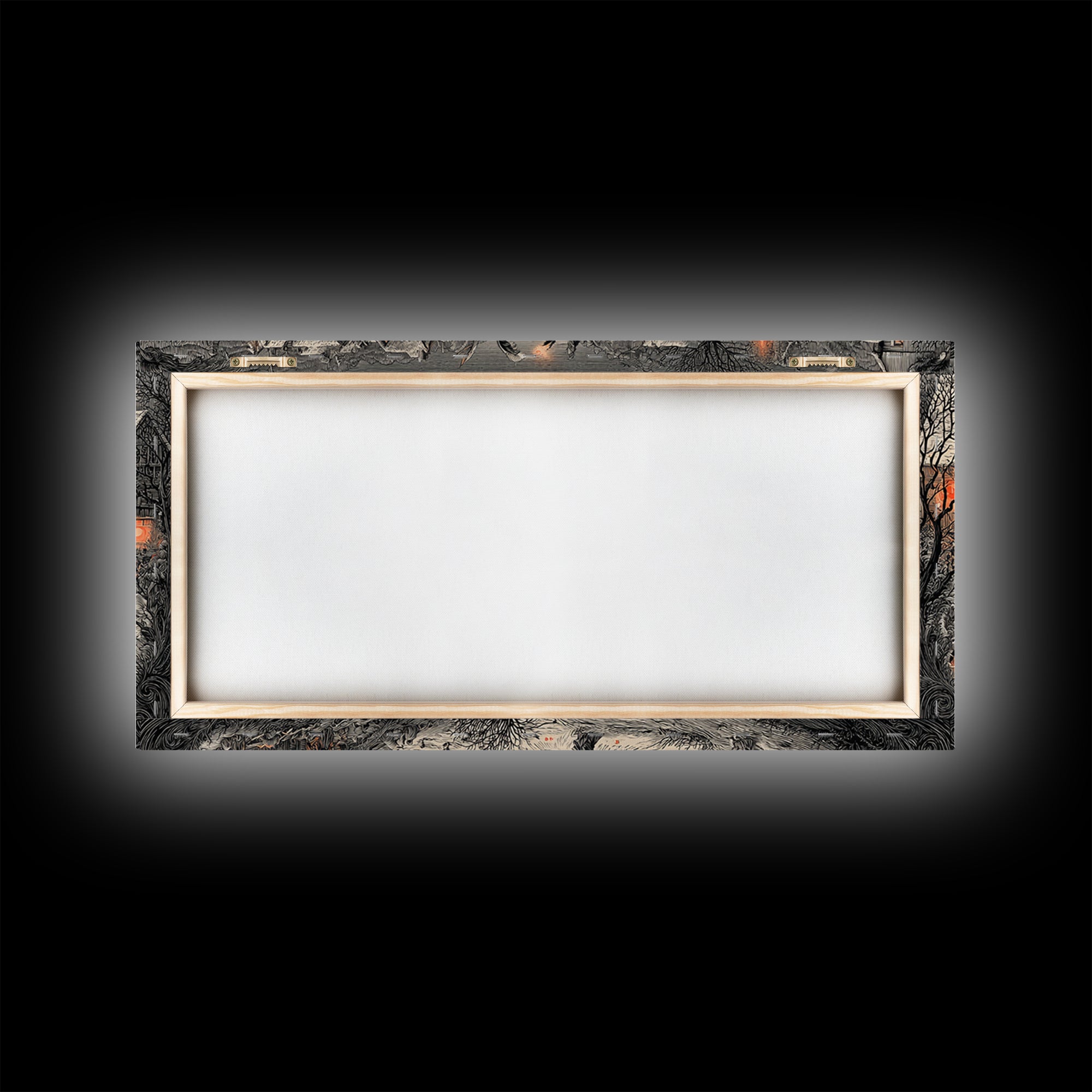 The Raven-Feather Quill, Northern Renaissance Horror, Wide Panoramic Art, Gothic Horror Wall Art, Framed Canvas Print