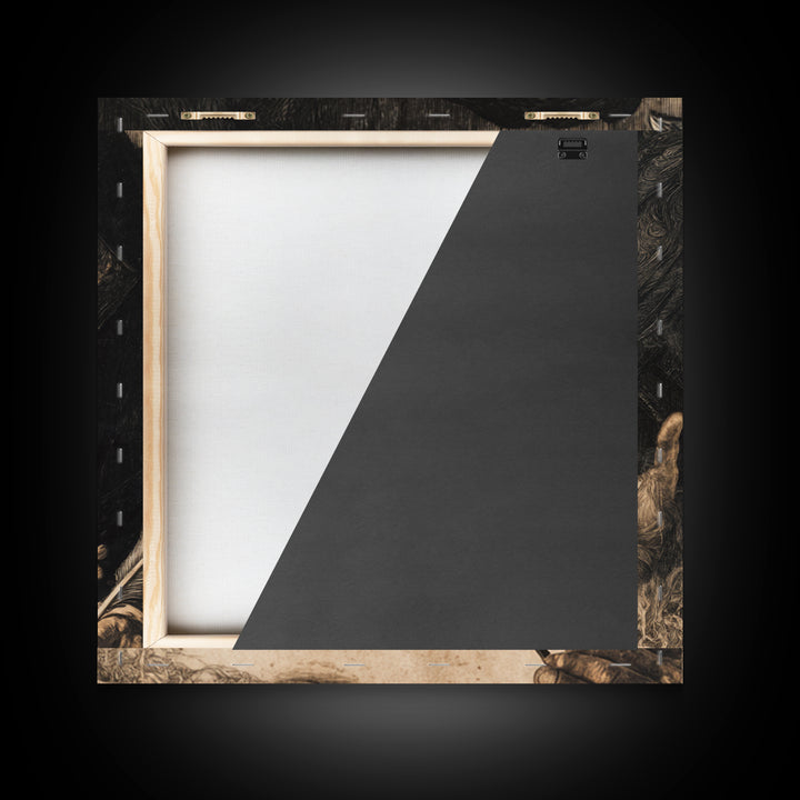The Raven-Feather Quill, Danse Macabre Art, Square Wall Art, Macabre Wall Art, Framed Canvas Print, Halloween Wall Art