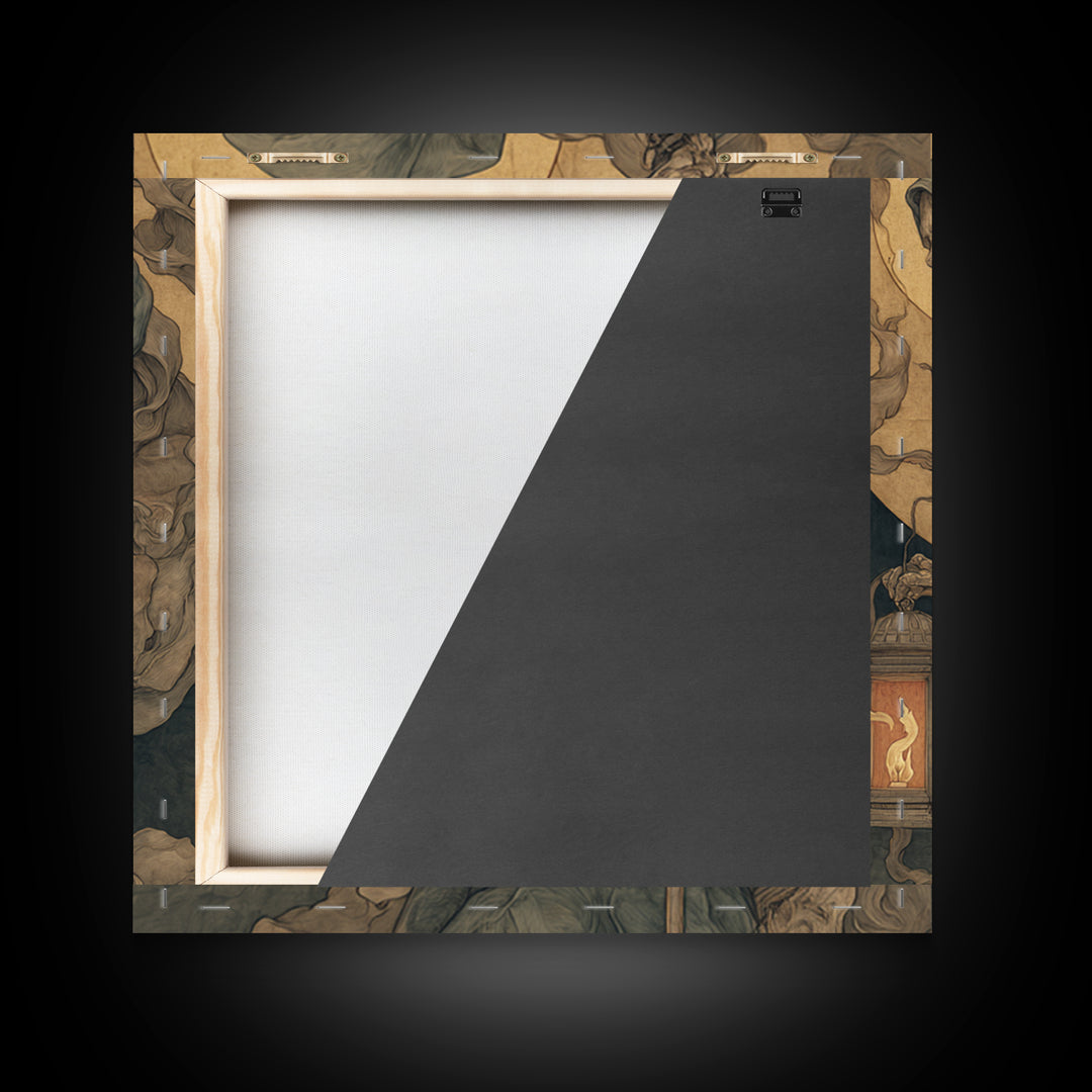 The Bone-Handled Lantern, Dark Renaissance Art, Square Wall Art, Dark Fantasy Wall Art, Canvas Print, Halloween Wall Art