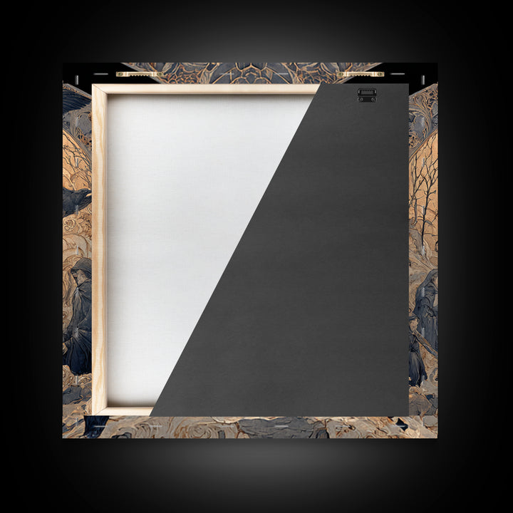 The Bone-Handled Lantern, Symbolist Death Art, Square Wall Art, Dark Halloween Decor, Framed Canvas Print, Halloween Wall Art