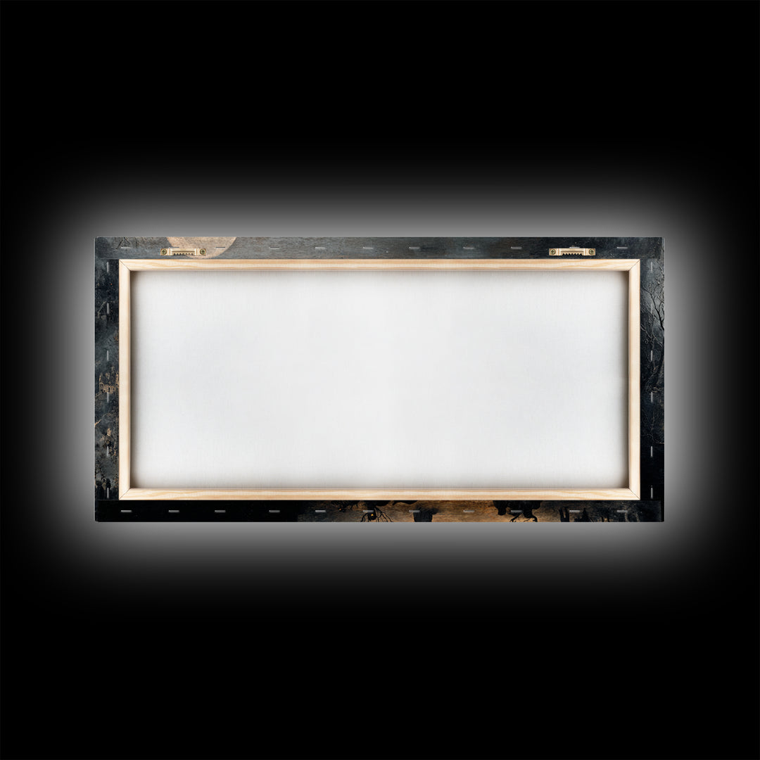 The Moonstone Amulet, Northern Renaissance Horror, Wide Panoramic Art, Dark Halloween Decor, Framed Canvas Print