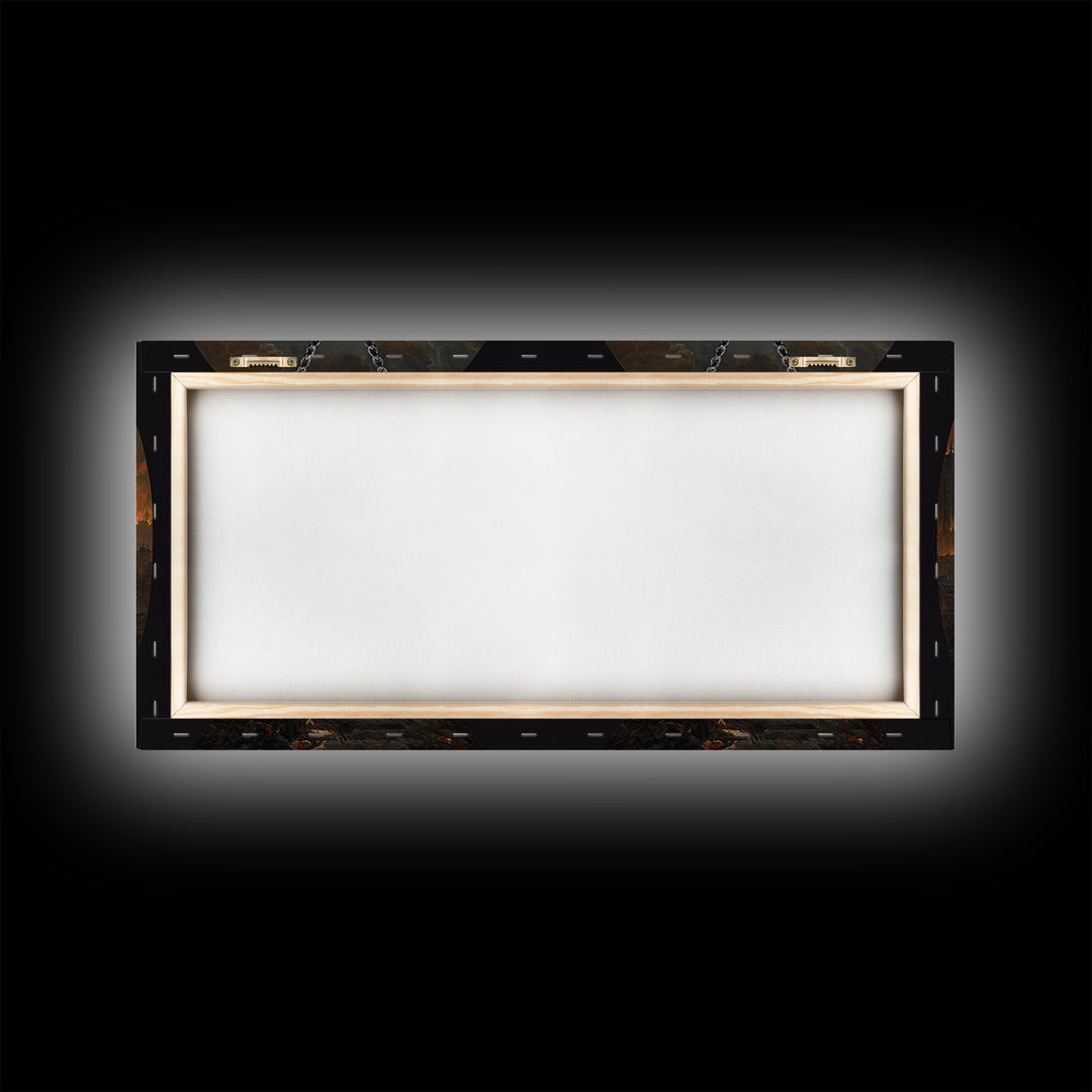 The Moonstone Amulet, Apocalyptic Romantic Art, Wide Panoramic Art, Dark Fantasy Wall Art, Framed Canvas Print, Halloween Wall Art