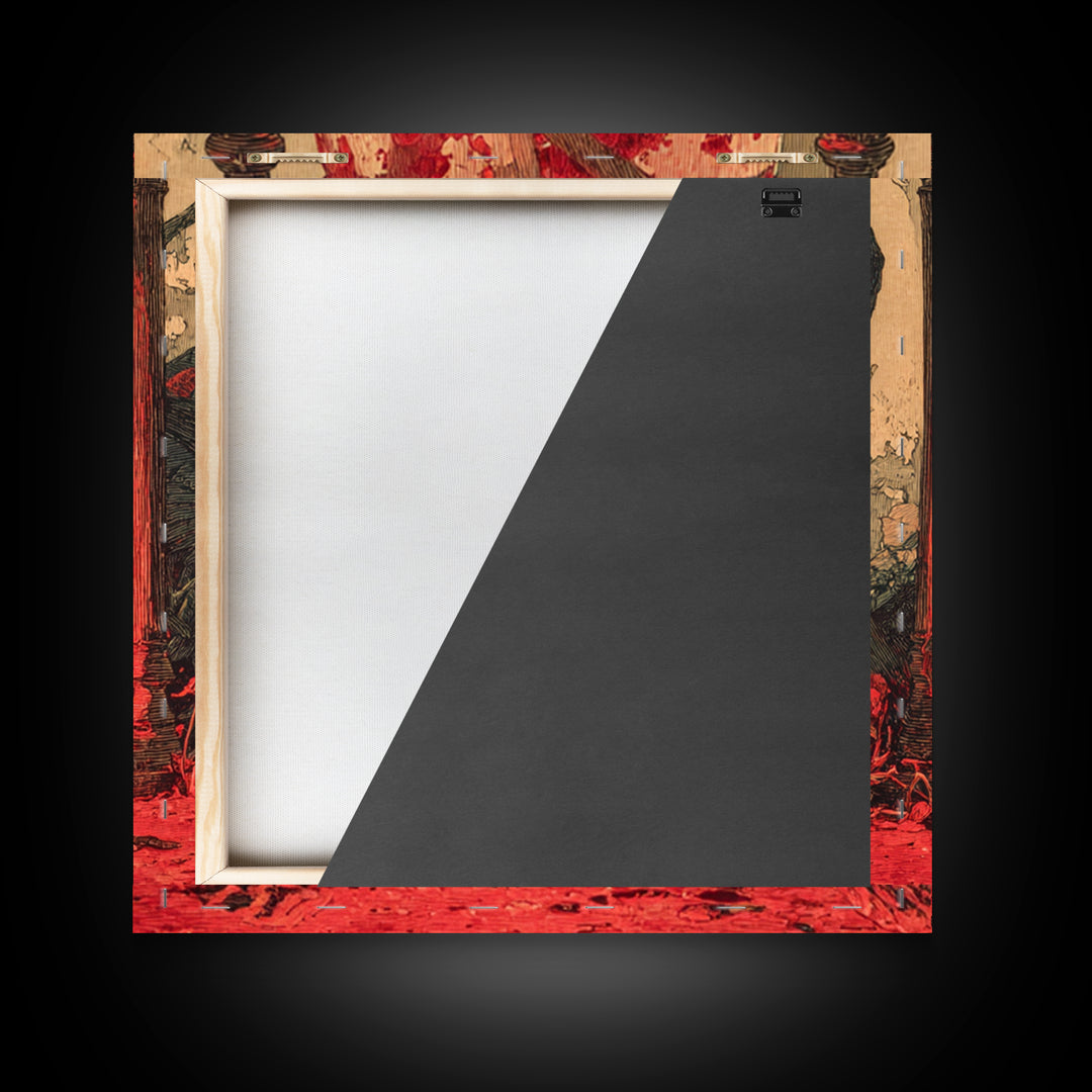 The Crimson Hourglass, Symbolist Etching Art, Square Wall Art, Gothic Horror Wall Art, Canvas Print, Halloween Wall Art
