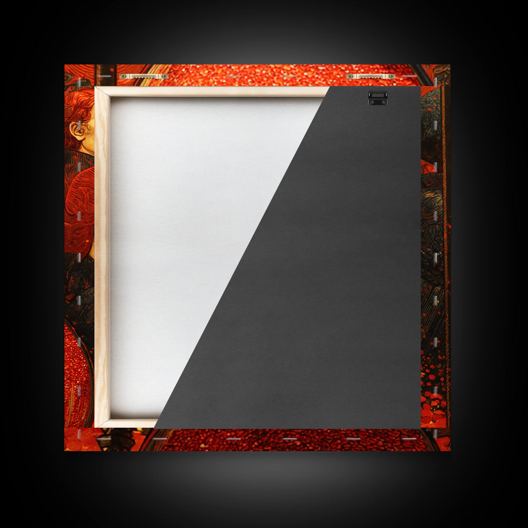 The Crimson Hourglass, Stained Glass Gothic Art, Square Wall Art, Dark Halloween Decor, Framed Canvas Print, Halloween Wall Art