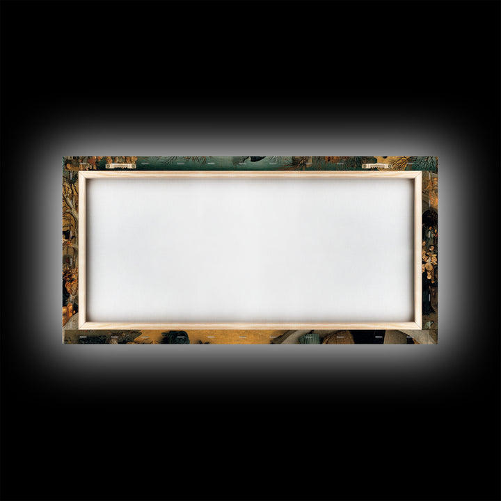 The Haunted Portrait, Northern Renaissance Horror, Wide Panoramic Art, Dark Fantasy Wall Art, Framed Canvas Print, Halloween Decor