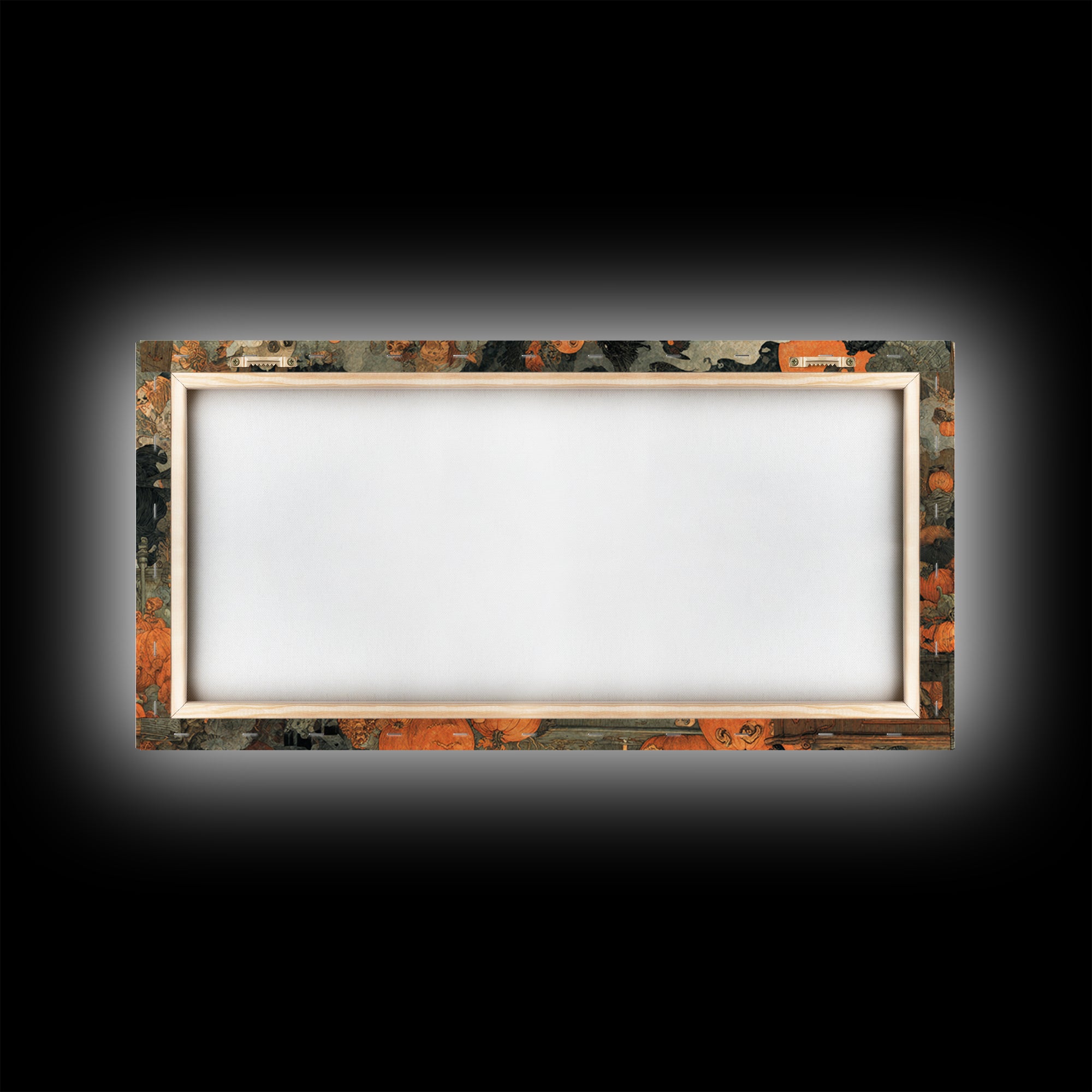 Vintage Orange-And-Black Halloween, Grotesque Carnival Art, Wide Panoramic Art, Macabre Wall Art, Framed Canvas Print, Halloween Wall Art
