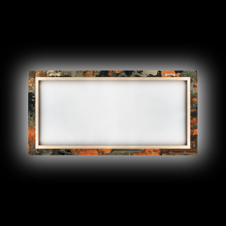 Vintage Orange-And-Black Halloween, Grotesque Carnival Art, Wide Panoramic Art, Macabre Wall Art, Framed Canvas Print, Halloween Wall Art