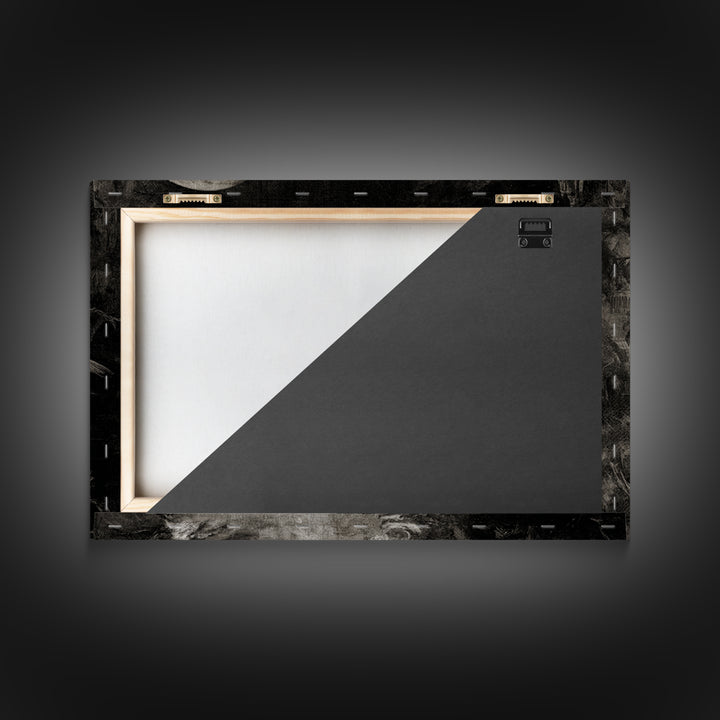 Monochrome Gothic Halloween, Medieval Grotesque Art, Landscape Wall Art, Dark Halloween Decor, Framed Canvas Print, Macabre Wall Art