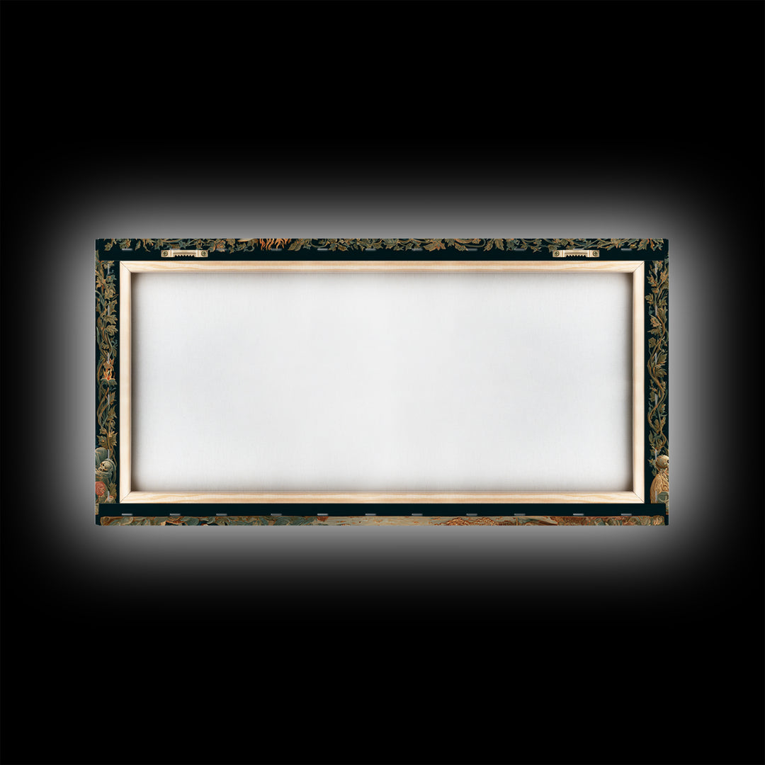 Medieval Danse Macabre, Visionary Gothic Art, Wide Panoramic Art, Dark Fantasy Wall Art, Framed Canvas Print, Halloween Wall Art