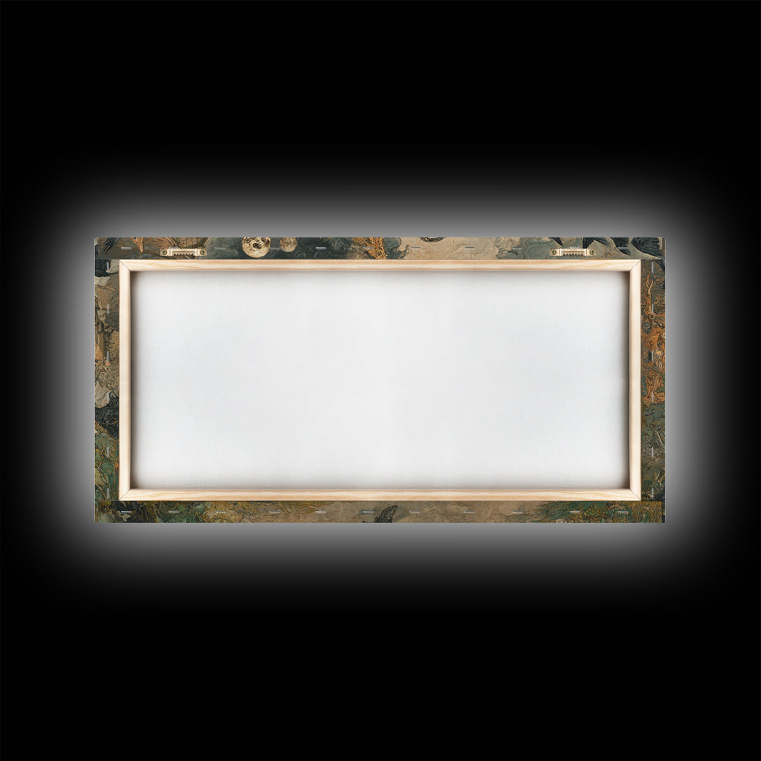 Medieval Danse Macabre, Decadent Gothic Art, Wide Panoramic Art, Macabre Wall Art, Framed Canvas Print, Halloween Wall Art