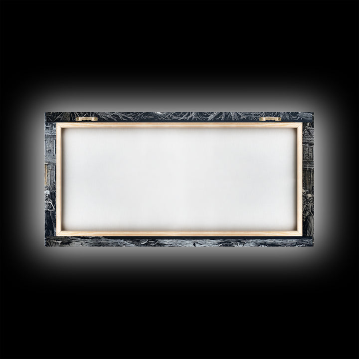 Medieval Danse Macabre, Victorian Macabre Art, Wide Panoramic Art, Gothic Horror Wall Art, Framed Canvas Print, Halloween Wall Art