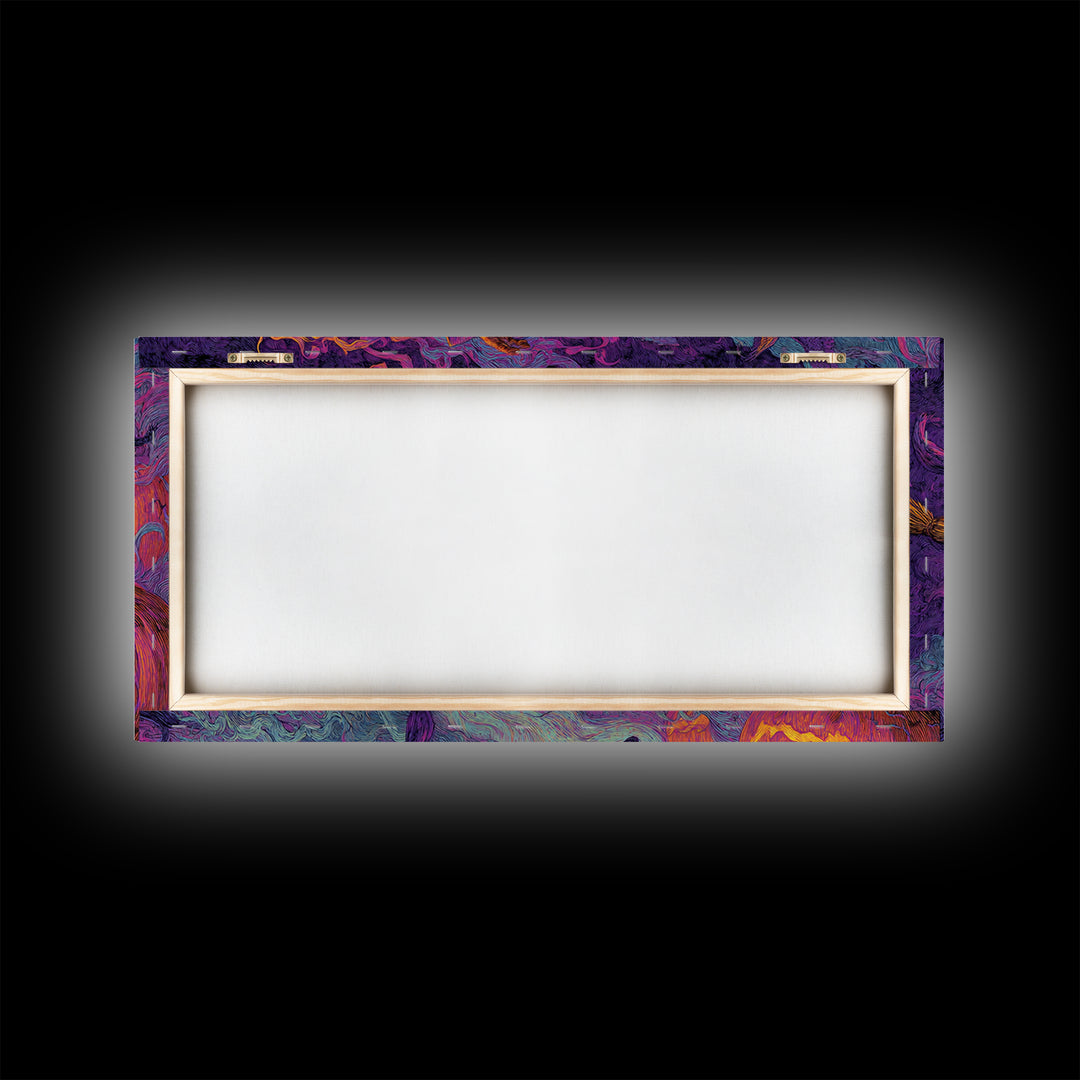 1980s Neon Horror, Visionary Gothic Art, Wide Panoramic Art, Dark Fantasy Wall Art, Canvas Print, Halloween Wall Art