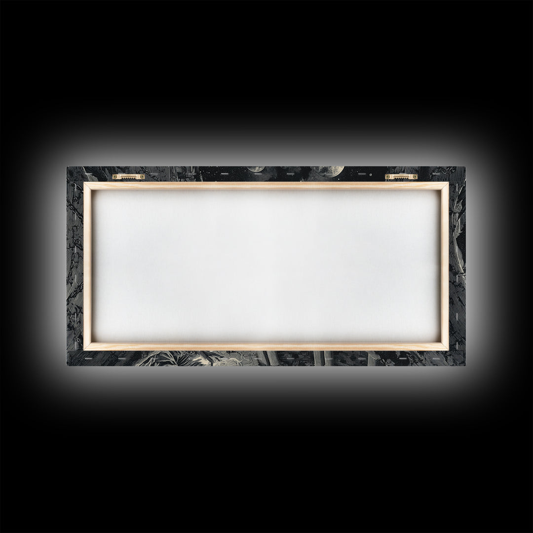 Celestial Witchcraft, Architectural Etching Art, Wide Panoramic Art, Gothic Horror Wall Art, Framed Canvas Print