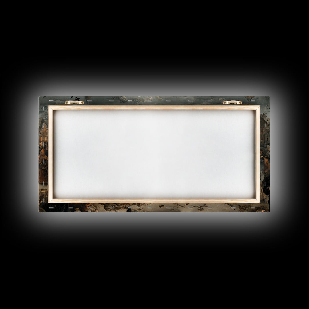 Haunted Seaside Halloween, Northern Renaissance Horror, Wide Panoramic Art, Gothic Horror Wall Art, Framed Canvas Print