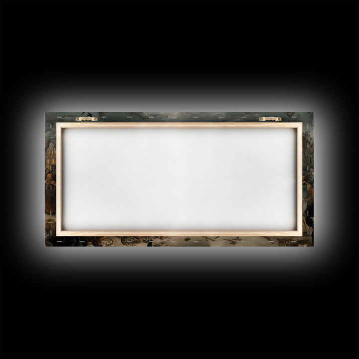 Haunted Seaside Halloween, Northern Renaissance Horror, Wide Panoramic Art, Gothic Horror Wall Art, Framed Canvas Print