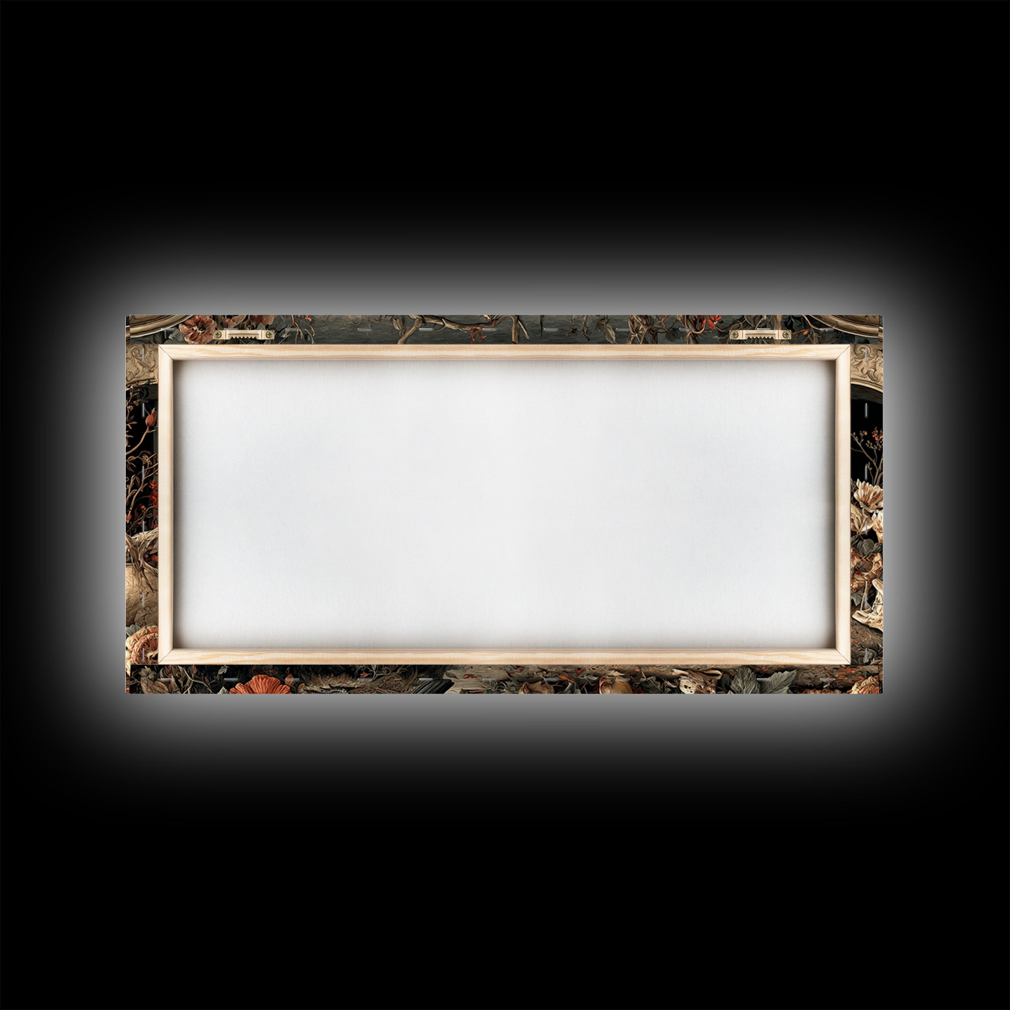 Skeletal Botanicals, Northern Renaissance Horror, Wide Panoramic Art, Dark Fantasy Wall Art, Framed Canvas Print, Macabre Wall Art