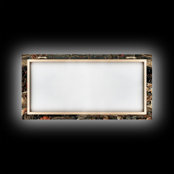 Skeletal Botanicals, Northern Renaissance Horror, Wide Panoramic Art, Dark Fantasy Wall Art, Framed Canvas Print, Macabre Wall Art