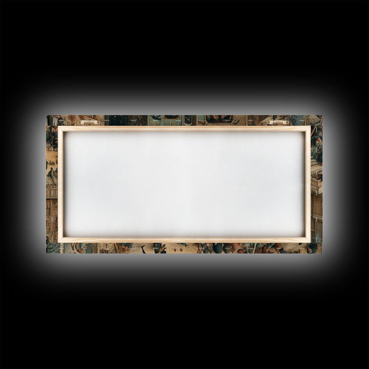 The Crow-Masked Assassin, Northern Renaissance Horror, Wide Panoramic Art, Macabre Wall Art, Framed Canvas Print