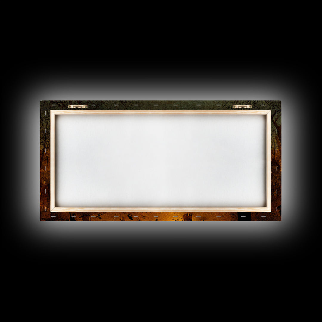 The Ghost Of The Witch Hunter, Northern Renaissance Horror, Wide Panoramic Art, Dark Fantasy Wall Art, Framed Canvas Print