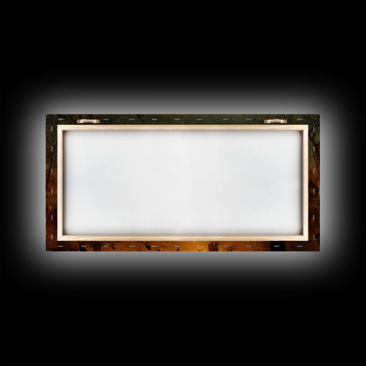 The Ghost Of The Witch Hunter, Northern Renaissance Horror, Wide Panoramic Art, Dark Fantasy Wall Art, Framed Canvas Print