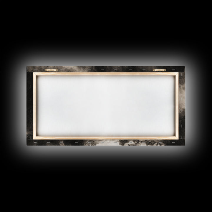 The Ash-Covered Oracle, Symbolist Dream Art, Wide Panoramic Art, Dark Halloween Decor, Framed Canvas Print, Halloween Wall Art