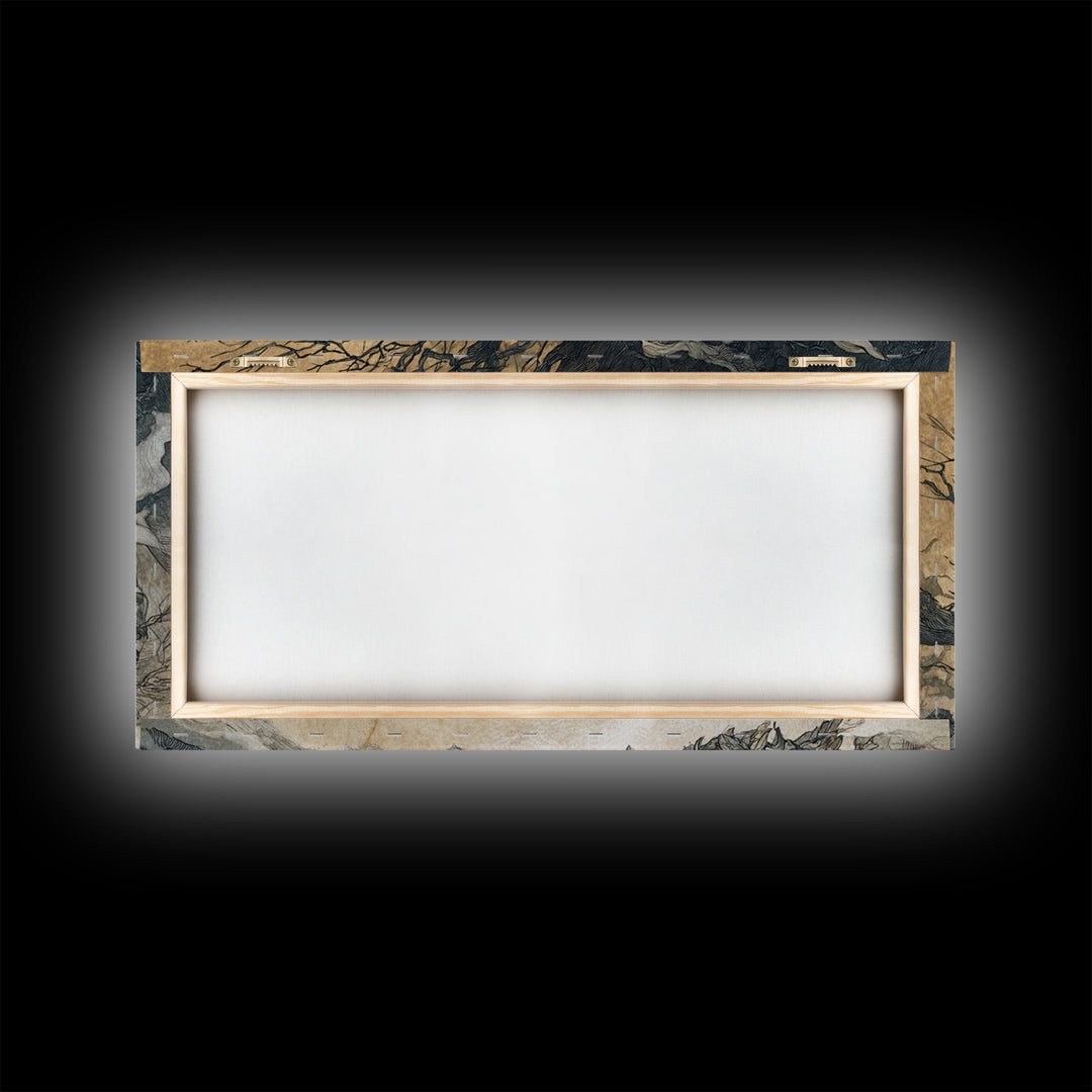 The Ash-Covered Oracle, Gothic Storybook Art, Wide Panoramic Art, Gothic Horror Wall Art, Framed Canvas Print, Halloween Wall Art