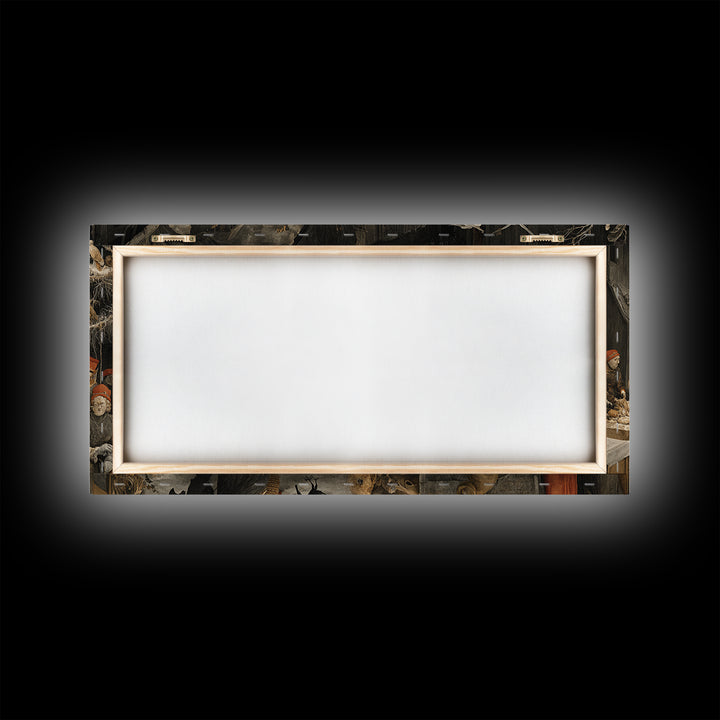 The Ghost Bakery, Northern Renaissance Horror, Wide Panoramic Art, Dark Halloween Decor, Framed Canvas Print, Halloween Wall Art