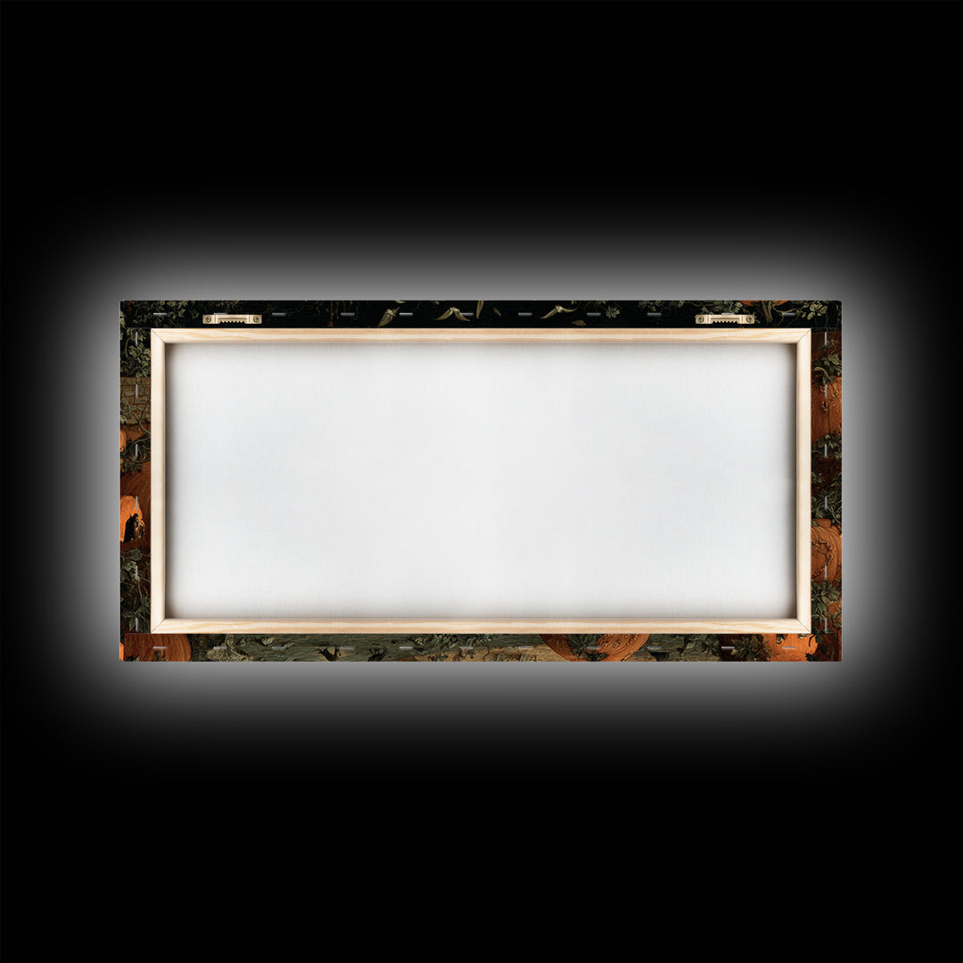 The Pumpkin-House Neighborhood, Danse Macabre Art, Wide Panoramic Art, Macabre Wall Art, Framed Canvas Print
