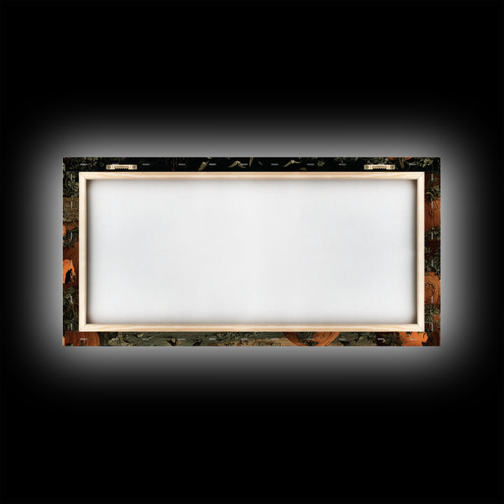 The Pumpkin-House Neighborhood, Danse Macabre Art, Wide Panoramic Art, Macabre Wall Art, Framed Canvas Print