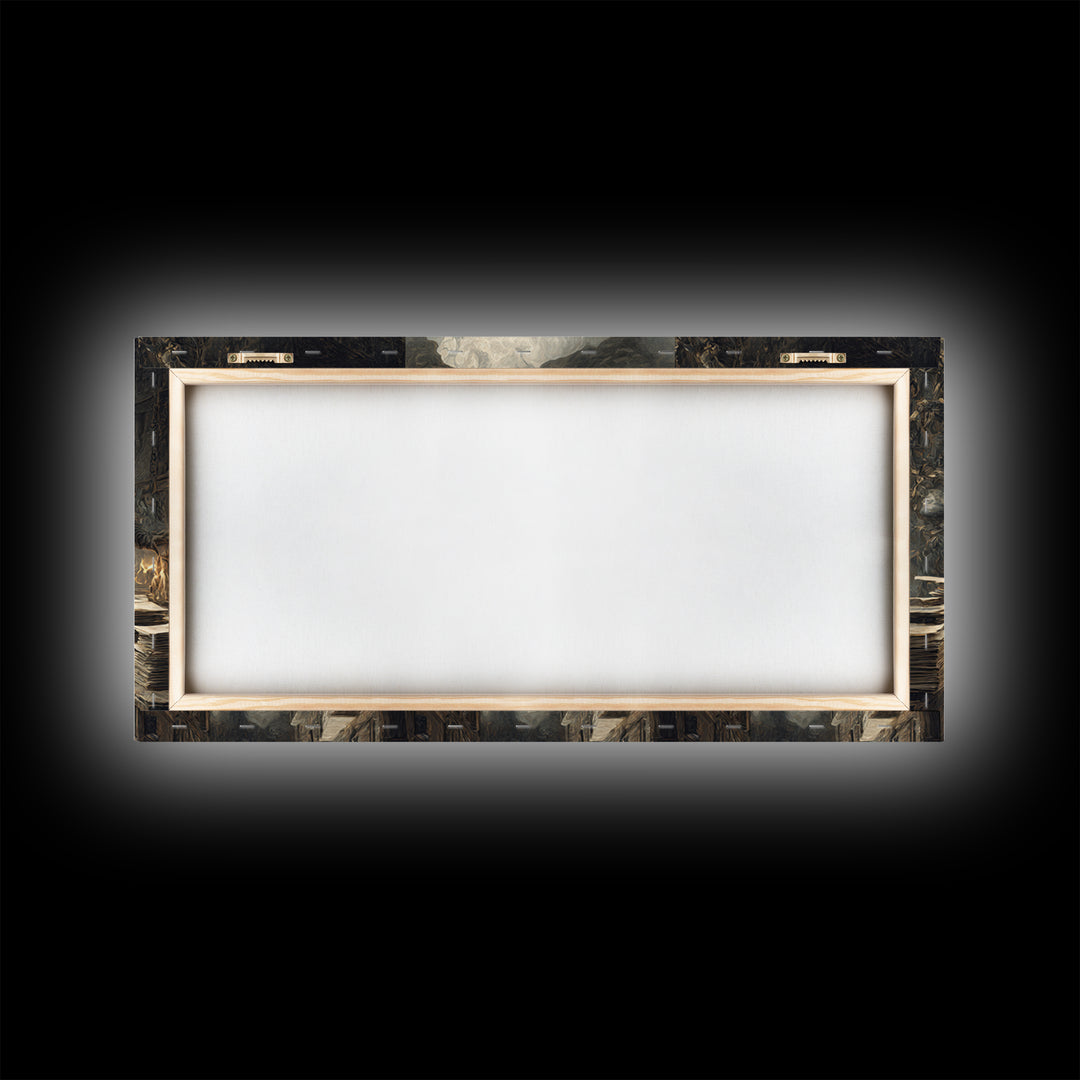 The Raven Post Office, Baroque Witchcraft Art, Wide Panoramic Art, Macabre Wall Art, Framed Canvas Print, Halloween Wall Art