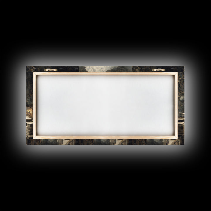 The Raven Post Office, Baroque Witchcraft Art, Wide Panoramic Art, Macabre Wall Art, Framed Canvas Print, Halloween Wall Art