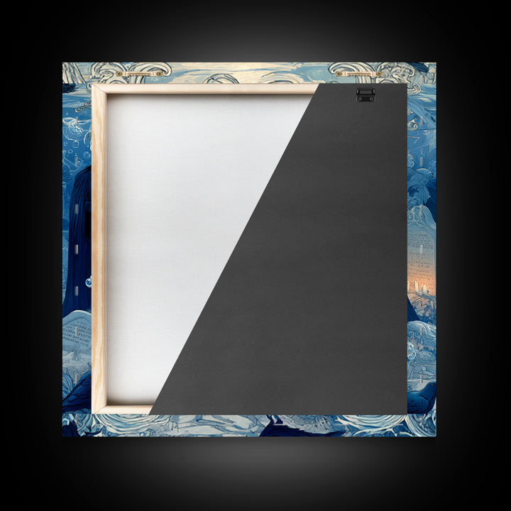 The Underwater Graveyard, Symbolist Death Art, Square Wall Art, Dark Fantasy Wall Art, Framed Canvas Print, Halloween Wall Art