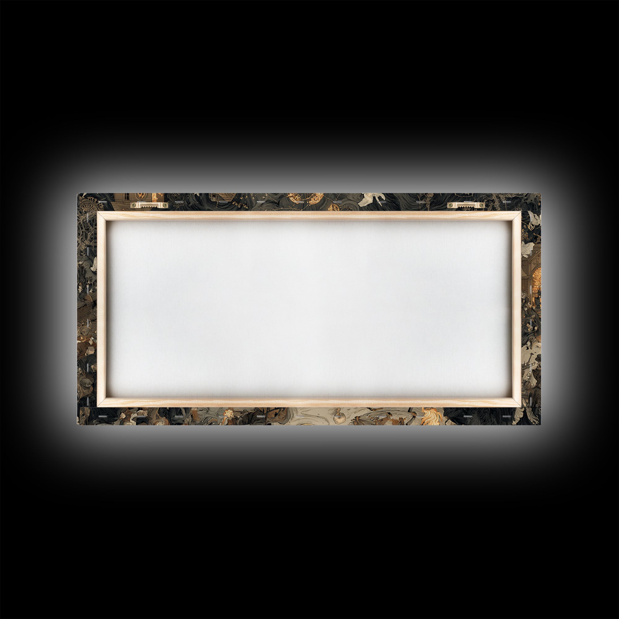 The Clockwork Haunted House, Northern Renaissance Horror, Wide Panoramic Art, Macabre Wall Art, Framed Canvas Print