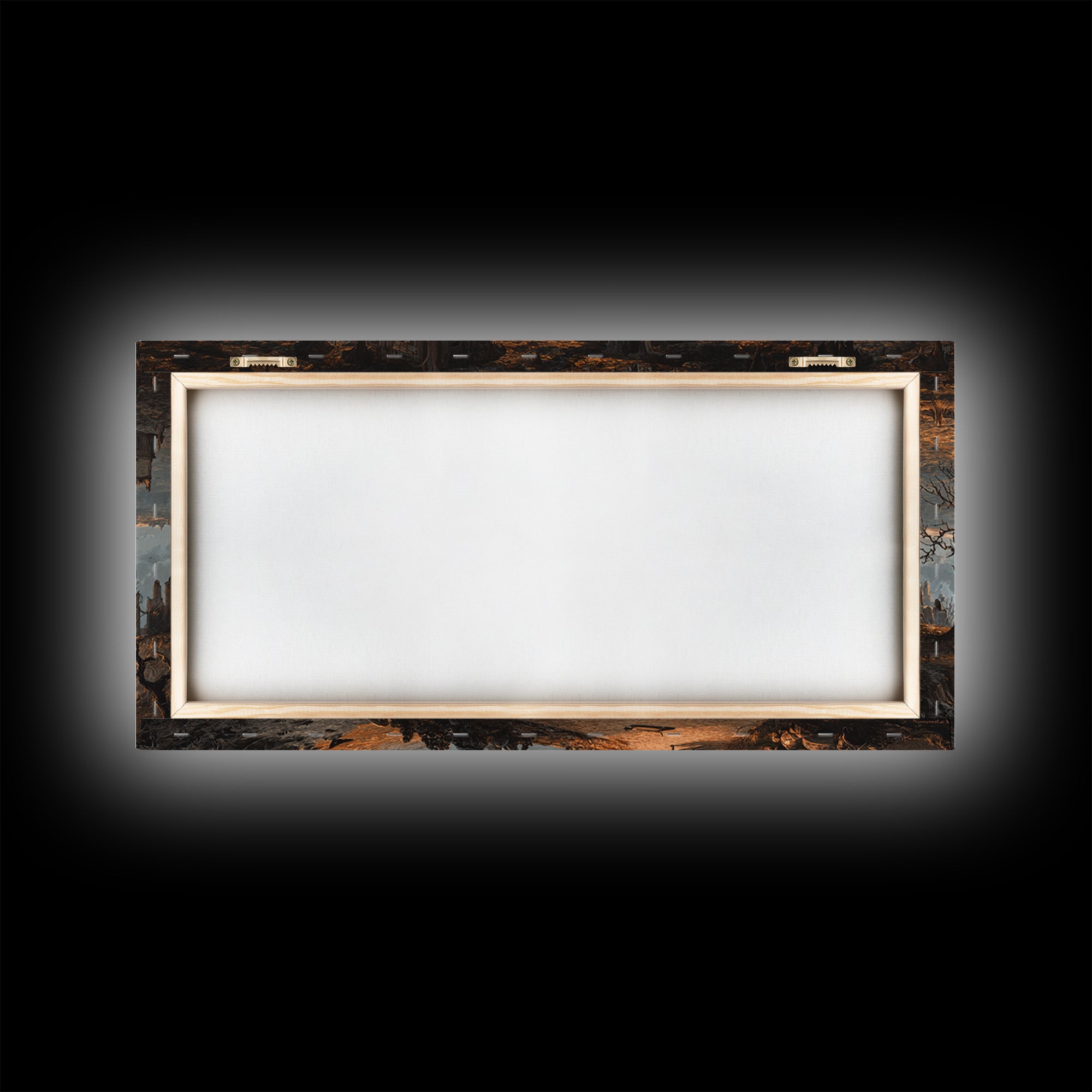 The Upside-Down Cemetery, Apocalyptic Romantic Art, Wide Panoramic Art, Macabre Wall Art, Framed Canvas Print, Halloween Wall Art