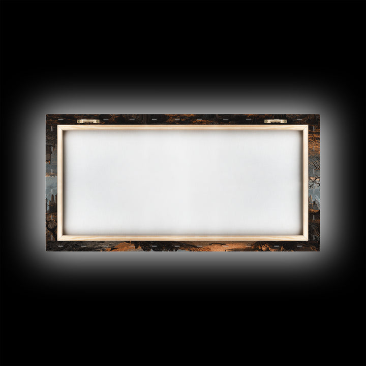 The Upside-Down Cemetery, Apocalyptic Romantic Art, Wide Panoramic Art, Macabre Wall Art, Framed Canvas Print, Halloween Wall Art