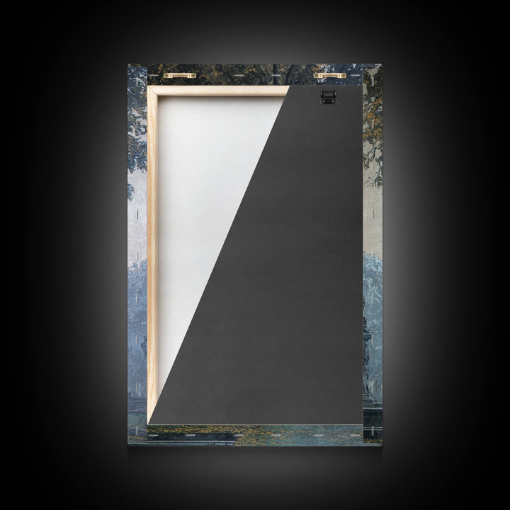The Upside-Down Cemetery, Biomechanical Horror Art, Vertical Wall Art, Dark Halloween Decor, Framed Canvas Print, Halloween Wall Art