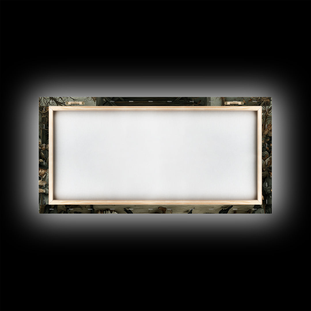 The Infinite Hallway, Northern Renaissance Horror, Wide Panoramic Art, Gothic Horror Wall Art, Canvas Print, Halloween Wall Art