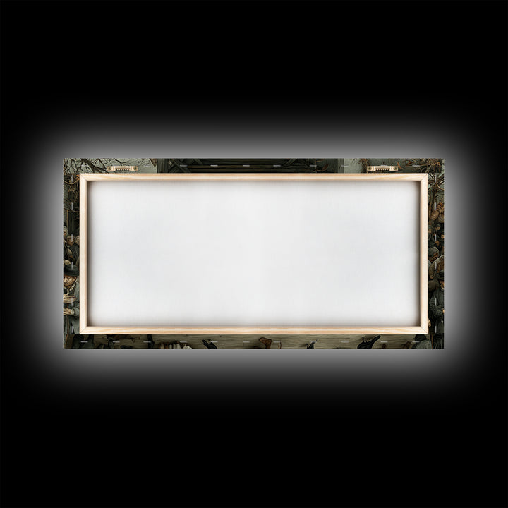 The Infinite Hallway, Northern Renaissance Horror, Wide Panoramic Art, Gothic Horror Wall Art, Canvas Print, Halloween Wall Art