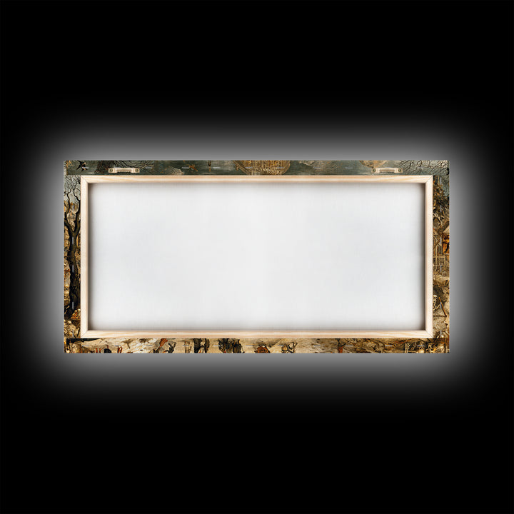 The Cathedral Of Bones, Northern Renaissance Horror, Wide Panoramic Art, Gothic Horror Wall Art, Framed Canvas Print