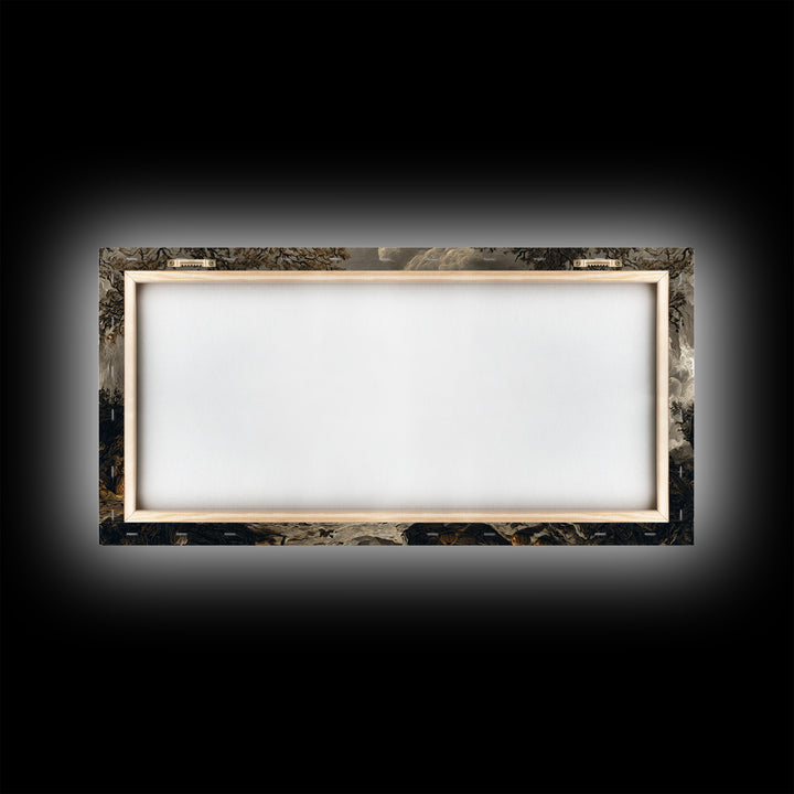 Halloween On Another Planet, Baroque Witchcraft Art, Wide Panoramic Art, Gothic Horror Wall Art, Framed Canvas Print, Halloween Wall Art