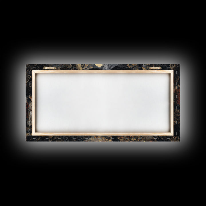 Halloween On Another Planet, Dark Romantic Horror Art, Wide Panoramic Art, Dark Halloween Decor, Framed Canvas Print, Halloween Wall Art