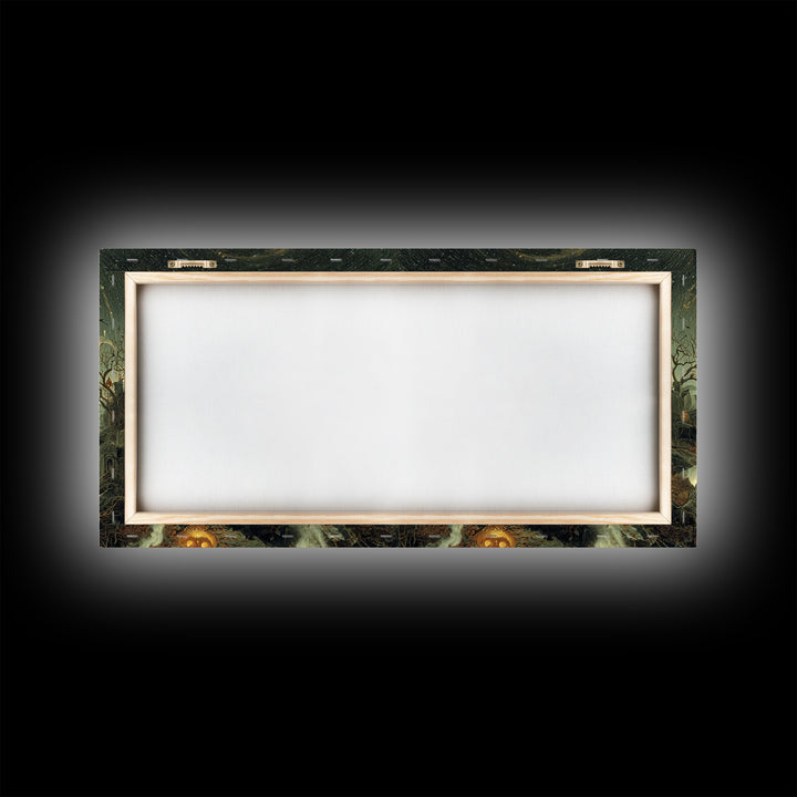 Halloween On Another Planet, Romantic Gothic Landscape, Wide Panoramic Art, Dark Fantasy Wall Art, Framed Canvas Print