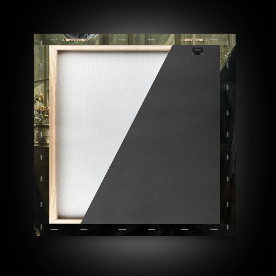 The Invisible Mourner Of Glass House, Gothic Engraving Art, Square Wall Art, Macabre Wall Art, Canvas Print, Halloween Wall Art