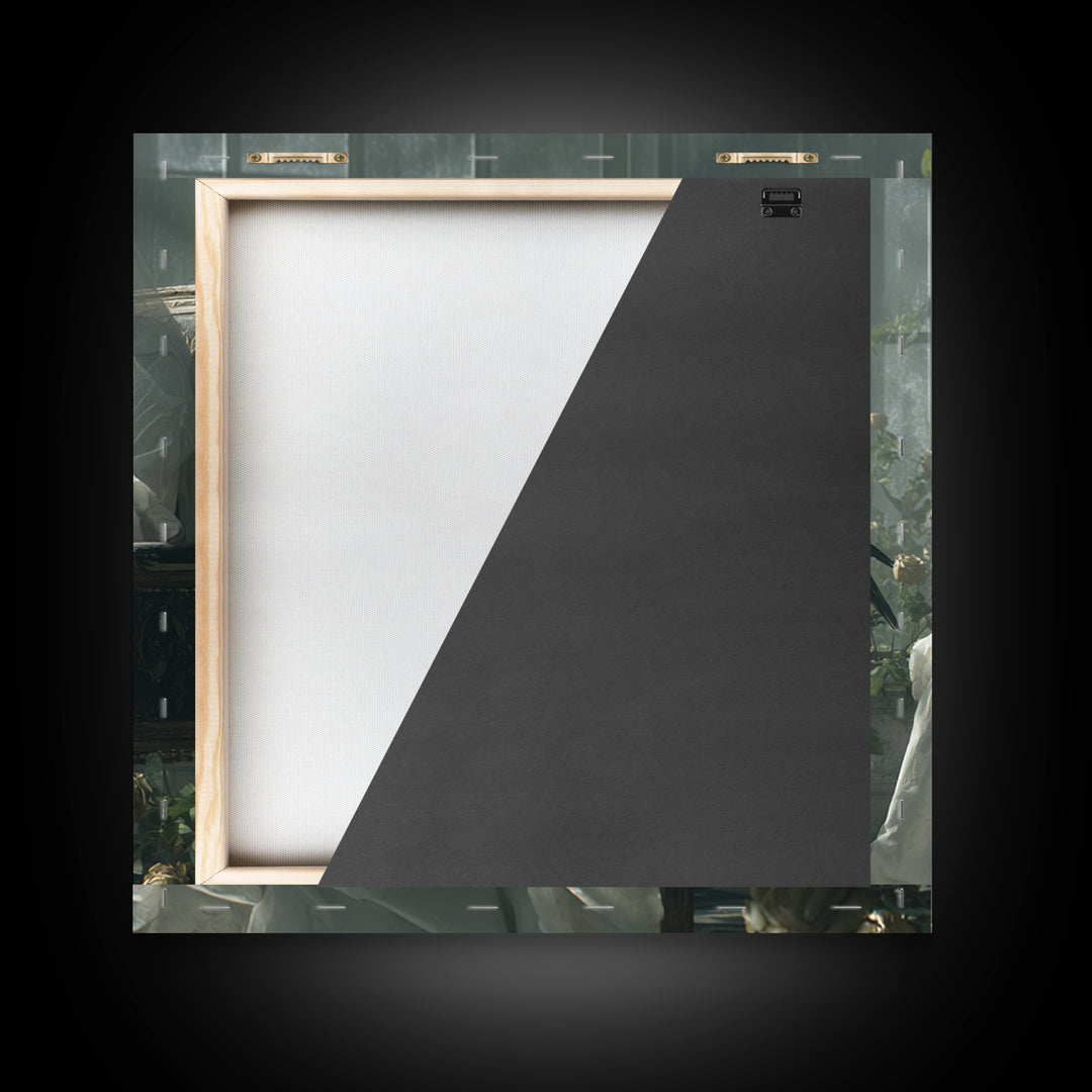 The Invisible Mourner Of Glass House, Victorian Macabre Art, Square Wall Art, Gothic Horror Wall Art, Framed Canvas Print