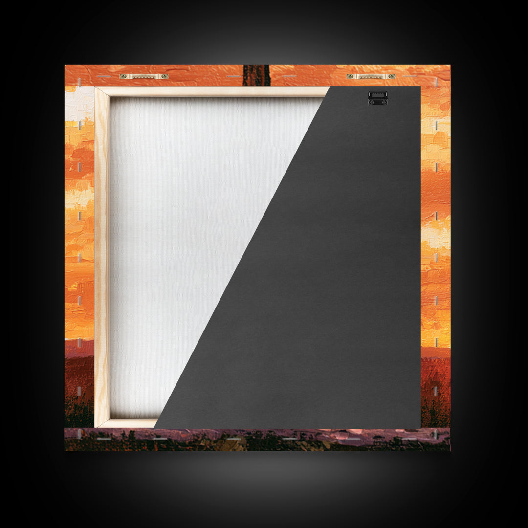 Saguaro Cactus under Orange Sunset Sky Canvas Print, Desert Art, Wall Decor, Southwestern Decor, Desert, Living Room Decor, DES-1x1-25