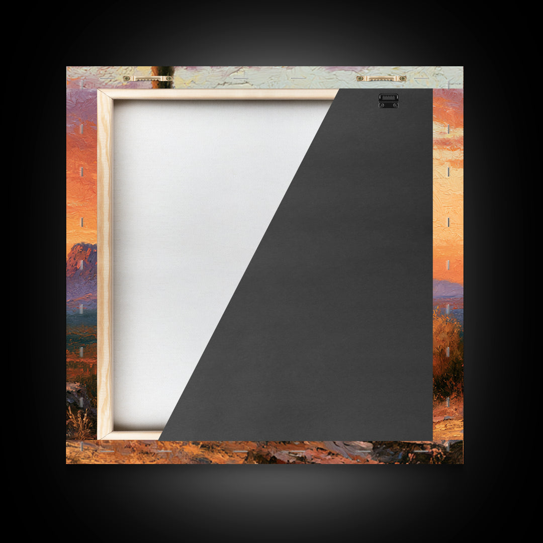 Saguaro Cactus under Orange Sunset Sky Canvas Print, Desert Art, Wall Decor, Southwestern Decor, Desert, Living Room Decor, DES-1x1-49