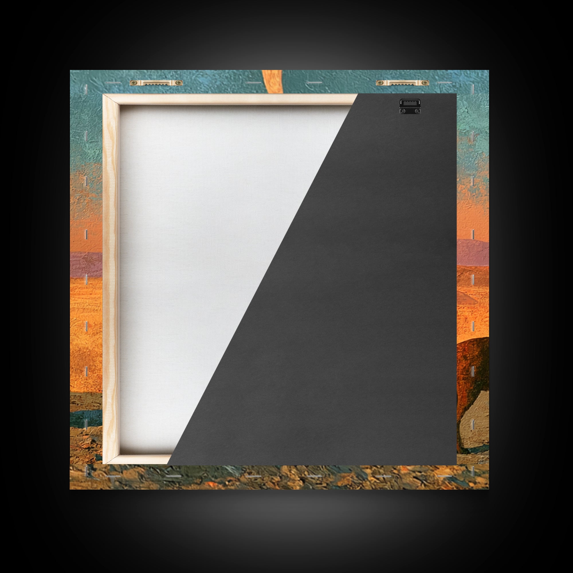 Desert Fox Beneath a Crescent Moon Framed Canvas Print, Desert Art, Wall Art, Southwestern Decor, Oil Painting, Desert, DES-1x1-65