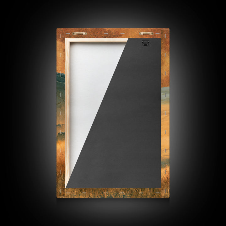 Saharan Dunes with Tiny Caravan Silhouettes Framed Canvas Print, Desert Art, Boho, Southwestern Decor, Fine Art, Desert, DES-2x3-34