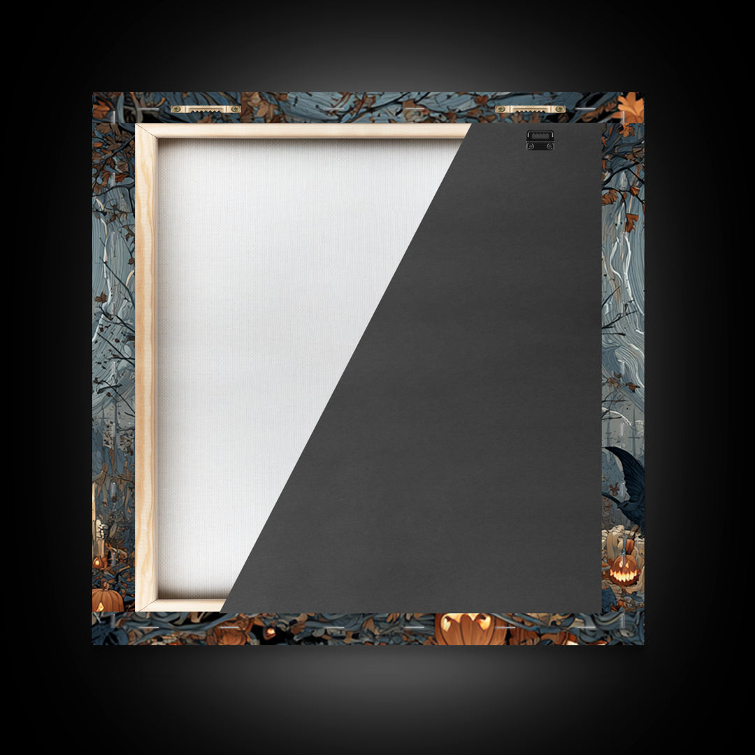 The Fog-Bound Reaper, Square Wall Art, Macabre Wall Art, Framed Canvas Print, Halloween Wall Decor, Gothic Home Decor, Horror Wall Art