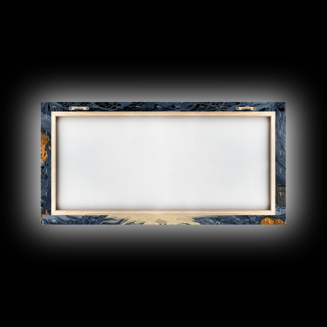 The Ghost Town Main Street, Wide Panoramic Art, Haunted Gothic Art, Framed Canvas Print, Halloween Wall Decor, Gothic Home Decor